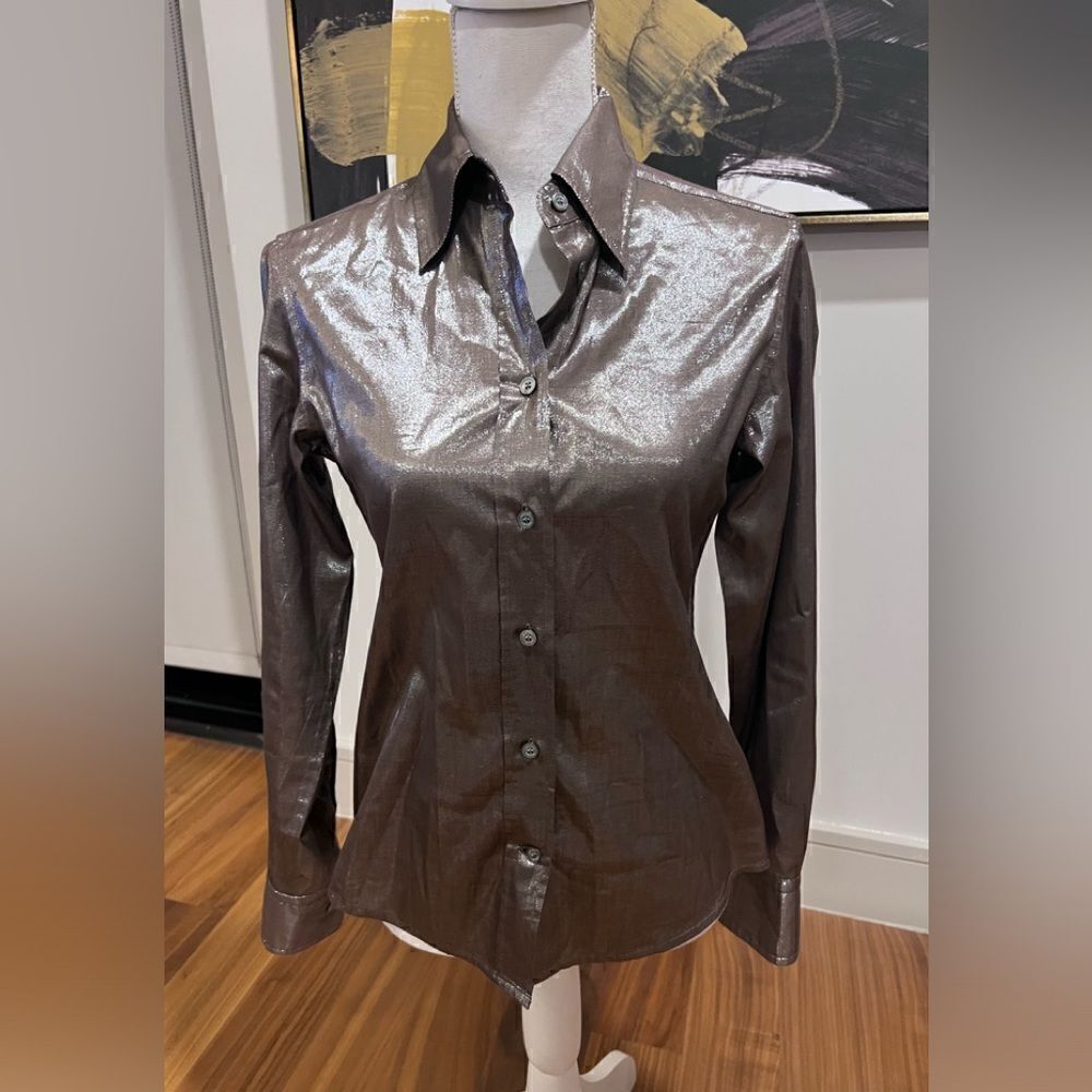 Escada metallic button-down blouse, size 36, US 6